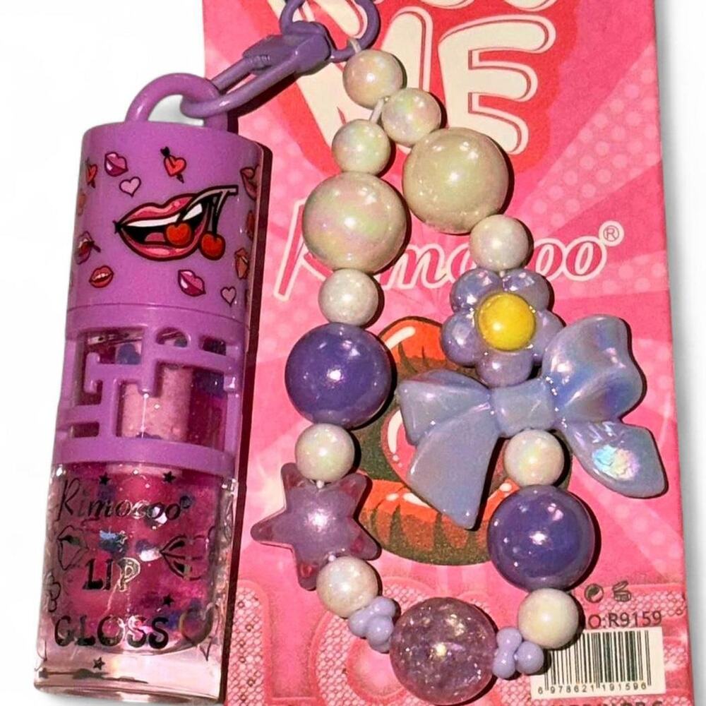 Kiss Me x Kinoko Purple Ivory Yellow Lip Gloss Keychain Holder Bag Accessory